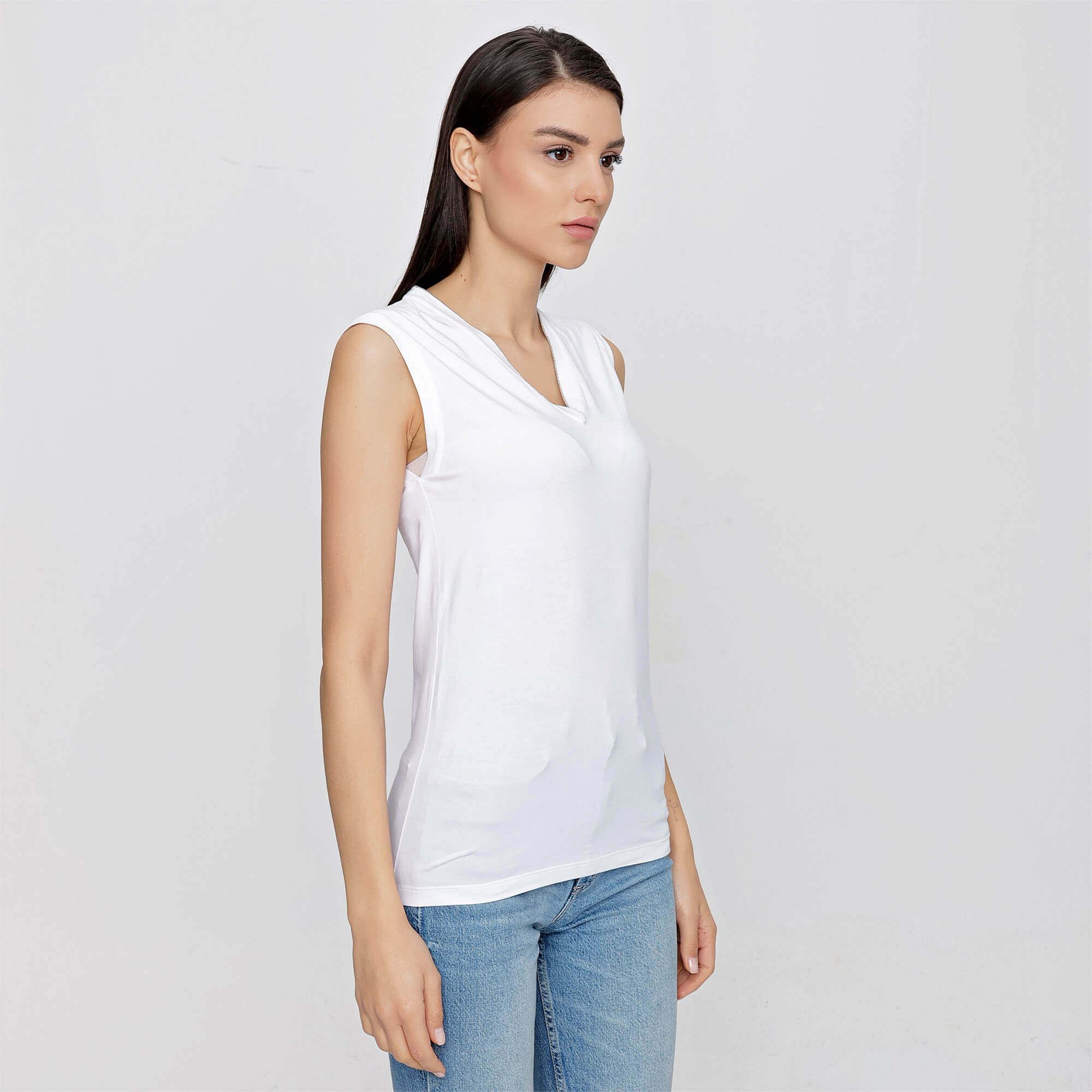 Brunello Cucinelli - Stone V Neck Sleeveless T-shirt